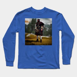 Scottish Highlander in Clan Tartan Long Sleeve T-Shirt